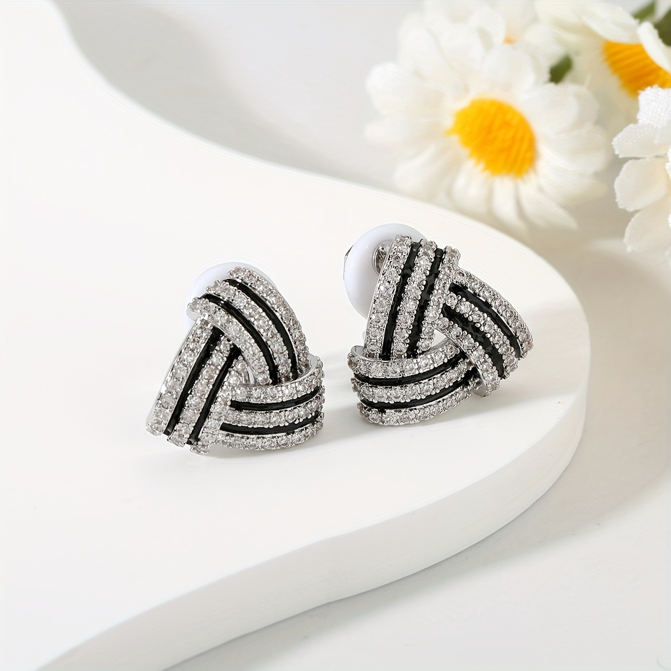 Unique Triangular Clip on Zirconia Earrings
